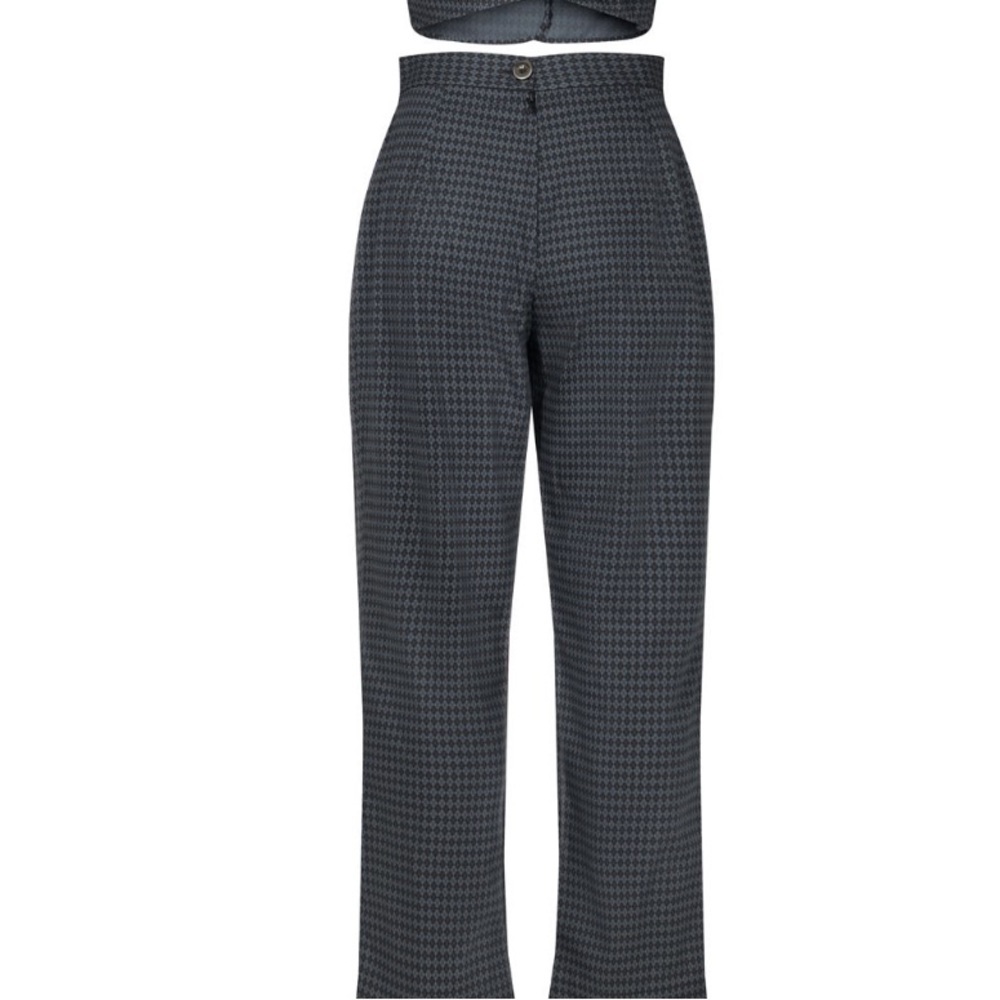 Deer You | NWT black diamond print tailored wide leg trousers. Sz 12aus/10us